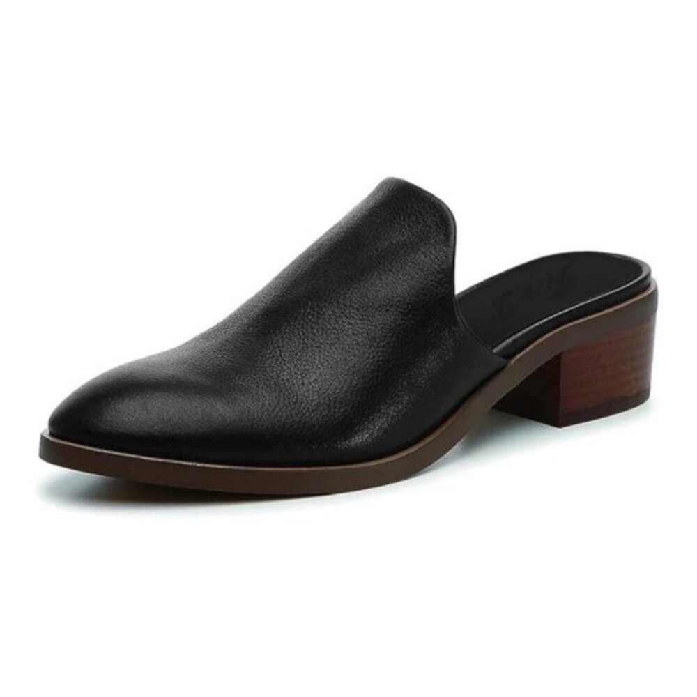 FOWT Women Closed Toe Mules , Retro Loafer Low Chunky Block Thick Heel Black